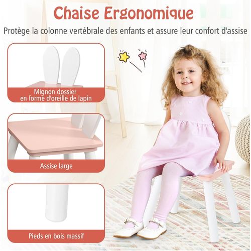 Table Enfant Avec 2 Chaises En Forme Lapin, Table Et Chaises En Bois, Charge 40kg (rose)