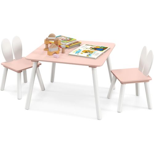 Table Enfant Avec 2 Chaises En Forme Lapin, Table Et Chaises En Bois, Charge 40kg (rose)