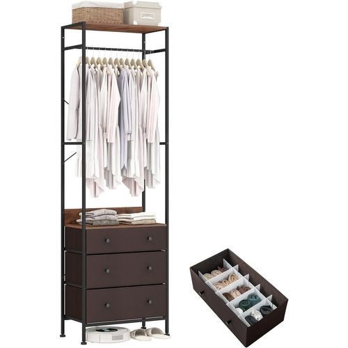 Porte Manteaux Entrée 3 En 1, Commode 3 Tiroirs Pliables, Tringle à 3 Positions (brun)