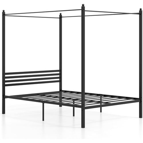 Cadre De Lit Double à Baldaquin 140 X 200 Cm, Lit Plateforme Avec Toit En Métal, Tête De Lit