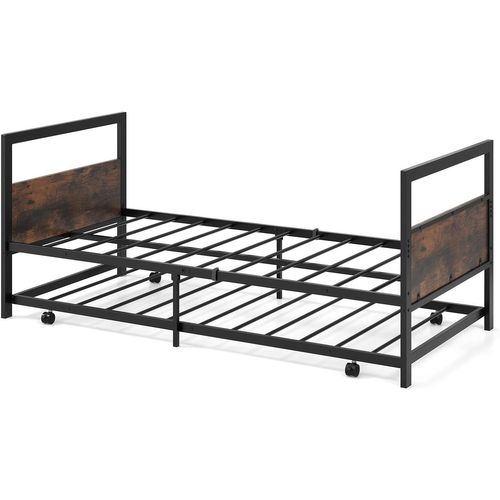 Lit Gigogne 90 X 200 Cm, Lit Simple En Métal Avec Roulettes, Cadre De Lit Plateforme