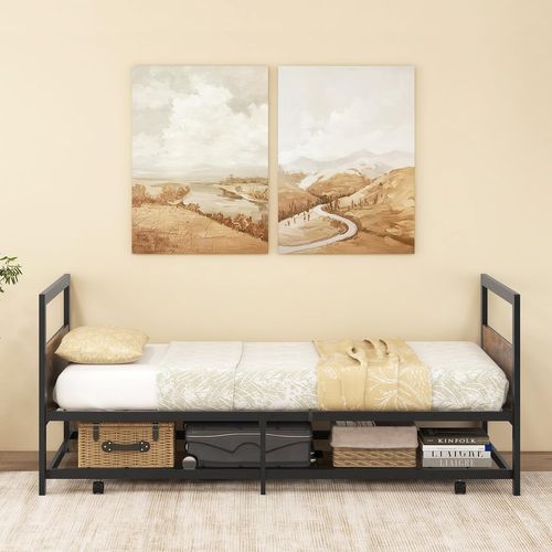 Lit Gigogne 90 X 200 Cm, Lit Simple En Métal Avec Roulettes, Cadre De Lit Plateforme