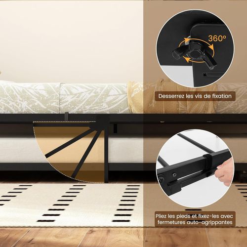 Lit Gigogne 90 X 200 Cm, Lit Simple En Métal Avec Roulettes, Cadre De Lit Plateforme