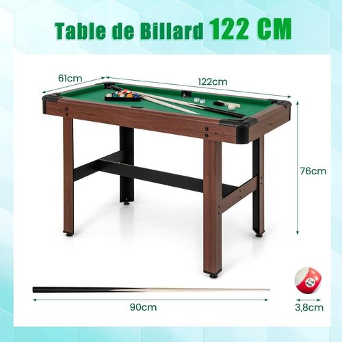 Table De Billard Americain Avec Accessoires(2 Queues, 16 Boules, Triangle, 2 Craies, Brosse), Vert