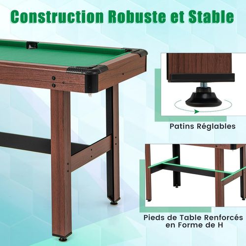 Table De Billard Americain Avec Accessoires(2 Queues, 16 Boules, Triangle, 2 Craies, Brosse), Vert