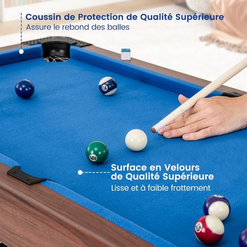 Table De Billard Americain Avec Accessoires(2 Queues, 16 Boules, Triangle, 2 Craies, Brosse), Bleu