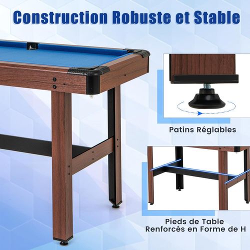 Table De Billard Americain Avec Accessoires(2 Queues, 16 Boules, Triangle, 2 Craies, Brosse), Bleu