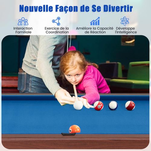 Table De Billard Americain Avec Accessoires(2 Queues, 16 Boules, Triangle, 2 Craies, Brosse), Bleu