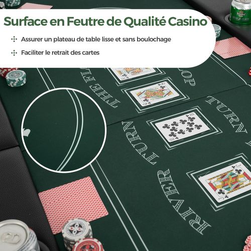 Table De Poker Pliable 182 Cm Pour 8 Joueurs, Table De Jeu De Cartes Avec 8 Porte-gobelets En Métal