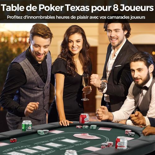 Table De Poker Pliable 182 Cm Pour 8 Joueurs, Table De Jeu De Cartes Avec 8 Porte-gobelets En Métal