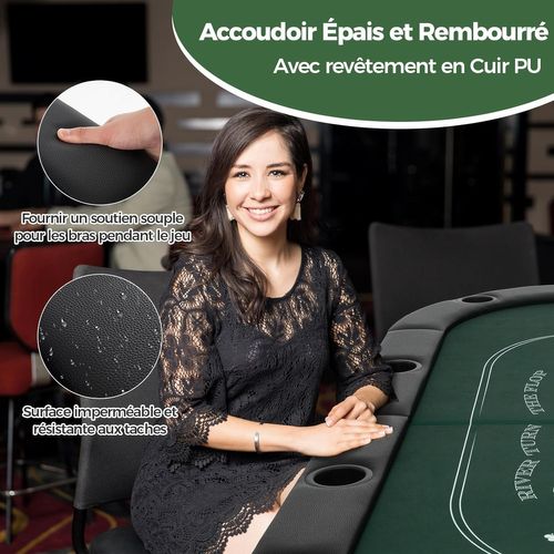 Table De Poker Pliable 182 Cm Pour 8 Joueurs, Table De Jeu De Cartes Avec 8 Porte-gobelets En Métal