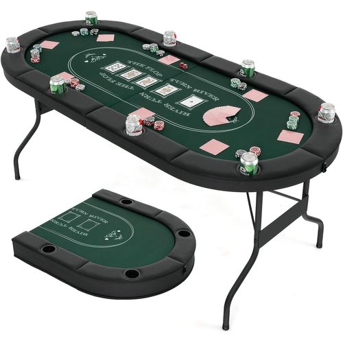 Table De Poker Pliable 182 Cm Pour 8 Joueurs, Table De Jeu De Cartes Avec 8 Porte-gobelets En Métal
