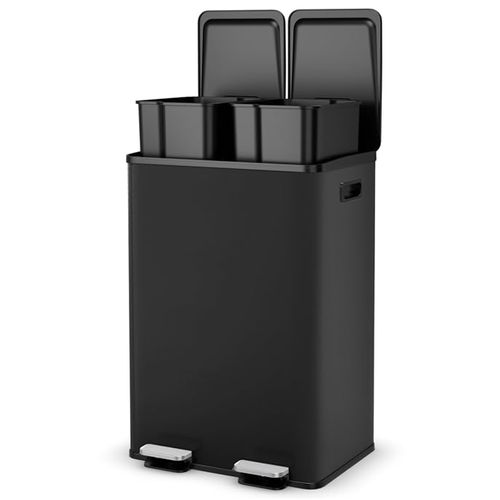 Poubelle Cuisine 2 X 30l, Poubelle Tri Selectif En Acier Inox, Anti-empreinte (noir,2x30l)