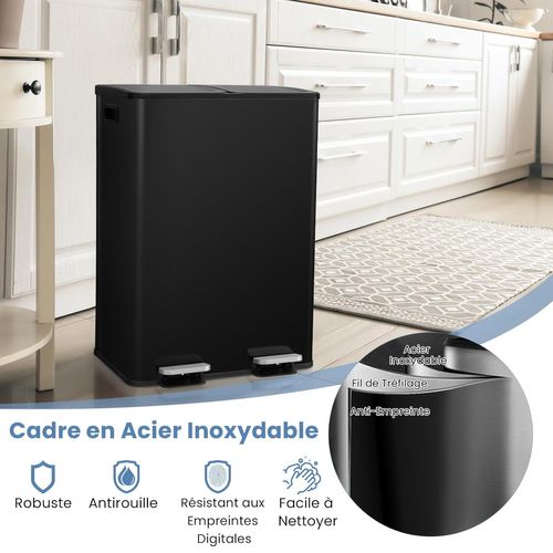 Poubelle Cuisine 2 X 30l, Poubelle Tri Selectif En Acier Inox, Anti-empreinte (noir,2x30l)