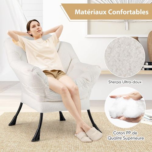 Fauteuil Salon Scandinave, Fauteuil Relax En Sherpa Avec Oreiller, Charger 150 Kg (beige)