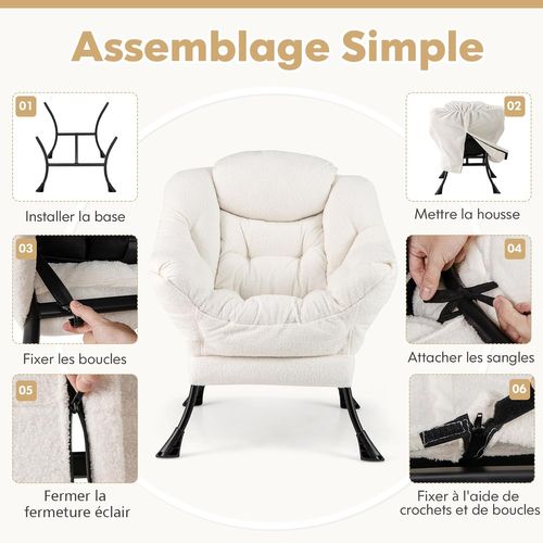 Fauteuil Salon Scandinave, Fauteuil Relax En Sherpa Avec Oreiller, Charger 150 Kg (beige)