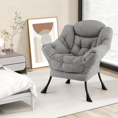 Fauteuil Salon Scandinave, Fauteuil Relax En Sherpa Avec Oreiller, Charger 150 Kg (gris)