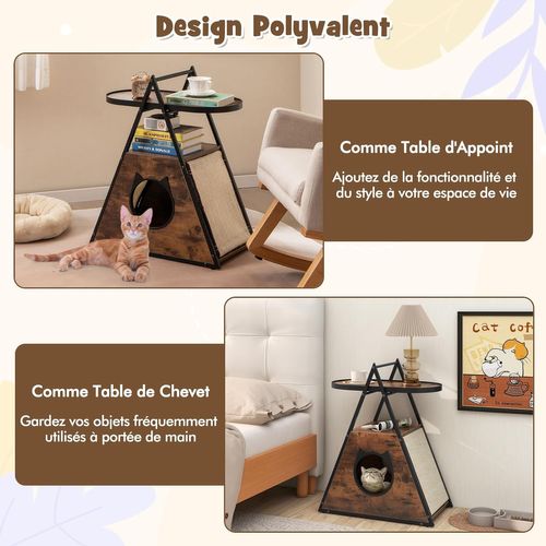 Meuble Pour Chat 2 En 1, 60 X 33 X 76 Cm, 2 Tapis à Gratter, Étagère Ouverte à 2 Étages