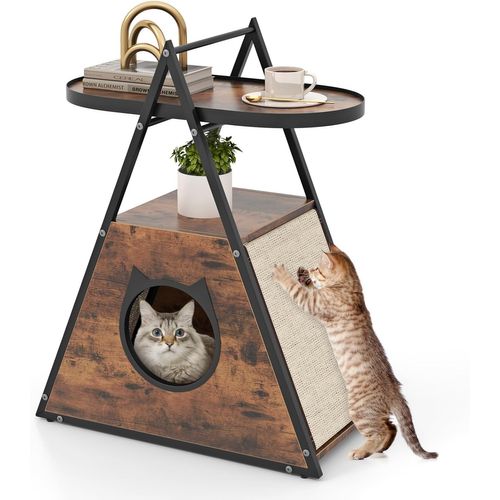Meuble Pour Chat 2 En 1, 60 X 33 X 76 Cm, 2 Tapis à Gratter, Étagère Ouverte à 2 Étages