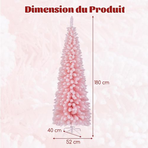 Sapin De Noël Artificiel Rose 180 Cm, Arbre De Noël Floqué De Neige, 460 Branches, Support En Métal