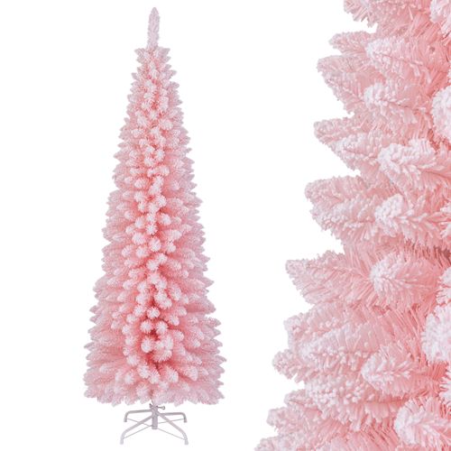 Sapin De Noël Artificiel Rose 180 Cm, Arbre De Noël Floqué De Neige, 460 Branches, Support En Métal