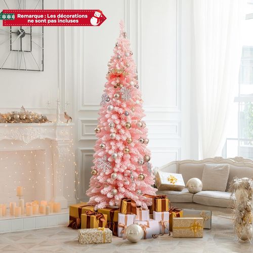 Sapin De Noël Artificiel Rose 180 Cm, Arbre De Noël Floqué De Neige, 460 Branches, Support En Métal