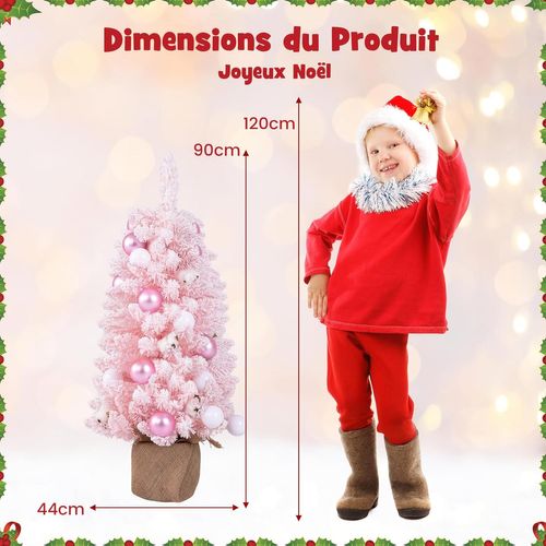 Mini Sapin De Noël Artificiel 90 Cm, Sapin De Noël Pré-décoré Avec 12 Boules De Coton Naturel (rose)