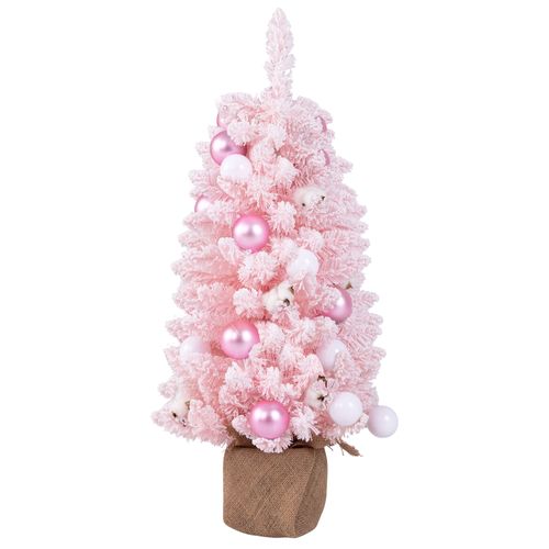 Mini Sapin De Noël Artificiel 90 Cm, Sapin De Noël Pré-décoré Avec 12 Boules De Coton Naturel (rose)
