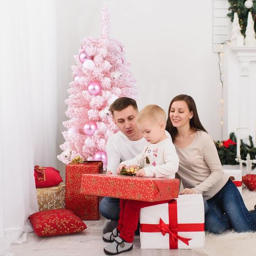 Mini Sapin De Noël Artificiel 90 Cm, Sapin De Noël Pré-décoré Avec 12 Boules De Coton Naturel (rose)