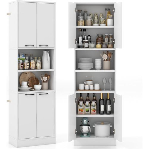 Buffet Cuisine Haut 190 Cm, Meuble De Cuisine Rangement, 2 Placard Rangement, Blanc