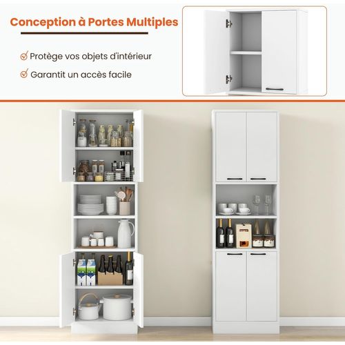 Buffet Cuisine Haut 190 Cm, Meuble De Cuisine Rangement, 2 Placard Rangement, Blanc