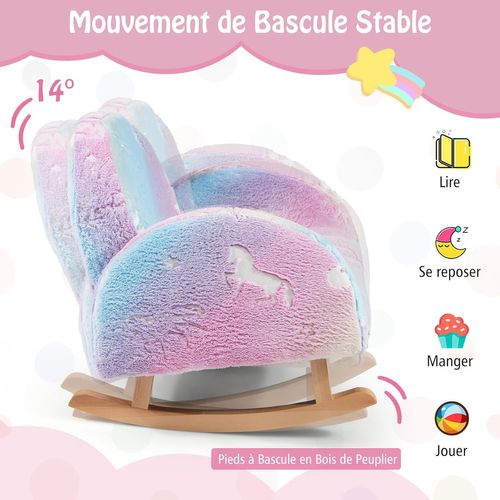 Chaise à Bascule Enfant Lumineux (brillant Dans Le Noir) Avec Motif De Licorne, Charge 45kg