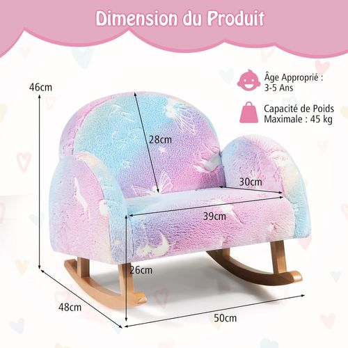 Chaise à Bascule Enfant Lumineux (brillant Dans Le Noir) Avec Motif De Licorne, Charge 45kg