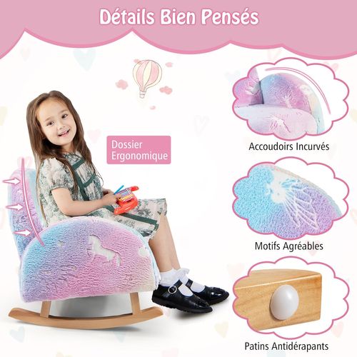 Chaise à Bascule Enfant Lumineux (brillant Dans Le Noir) Avec Motif De Licorne, Charge 45kg