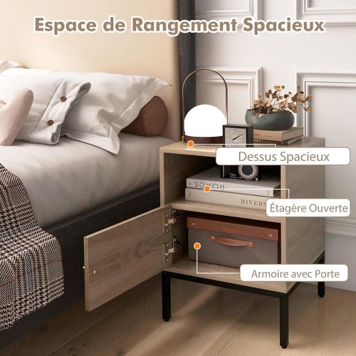 Table De Chevet Avec Porte Rotin Cannage, Table De Nuit Bohême, Pieds En Bois Massif, 40 X 40 X 57cm