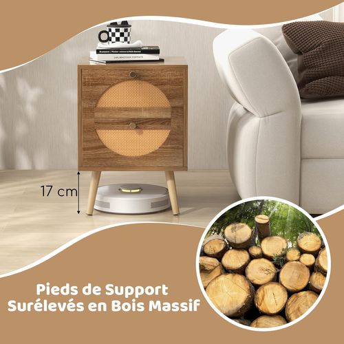 Table De Chevet Lot De 2, Table D'appoint 2 Tiroirs, Design Rotin Cannage, 40 X 40 X 56 Cm