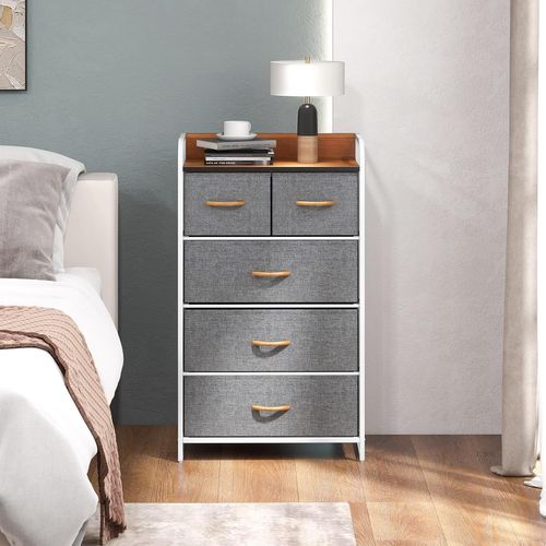 Commode Chambre 5 Tiroirs, Meuble Tiroir Rangement Pliables En Tissu, Cadre En Métal