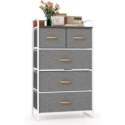 Commode Chambre 5 Tiroirs, Meuble Tiroir Rangement Pliables En Tissu, Cadre En Métal