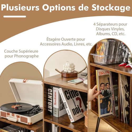 Meuble Tourne-disque Vinyle Avec Prise,table D’appoint Avec Station De Charge,2 Prises, (blanc)