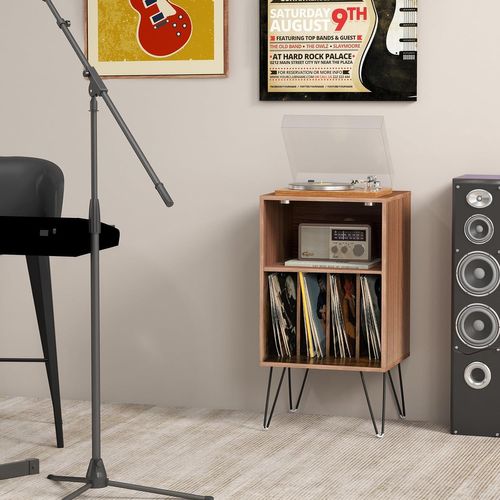 Meuble Tourne-disque Vinyle Avec Prise,table D’appoint Avec Station De Charge,2 Prises, (blanc)