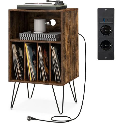 Meuble Tourne-disque Vinyle Avec Prise,table D’appoint Avec Station De Charge,2 Prises, (blanc)