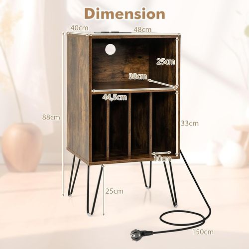 Meuble Tourne-disque Vinyle Avec Prise,table D’appoint Avec Station De Charge,2 Prises, (blanc)