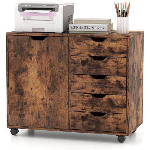 Caisson De Rangement à Roulettes 5 Tiroirs, Placard Avec Étagère Réglable (marron Rustique)