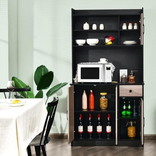Buffet Cuisine Rangement, Armoire Cuisine Avec Tiroir, 4 Etagères Réglables, 100 X 40 X 180 Cm Noir