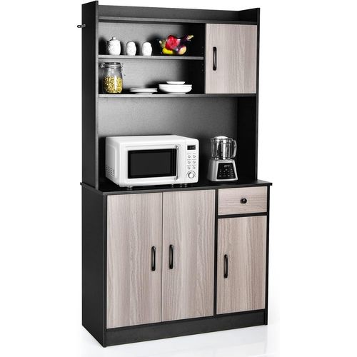 Buffet Cuisine Rangement, Armoire Cuisine Avec Tiroir, 4 Etagères Réglables, 100 X 40 X 180 Cm Noir