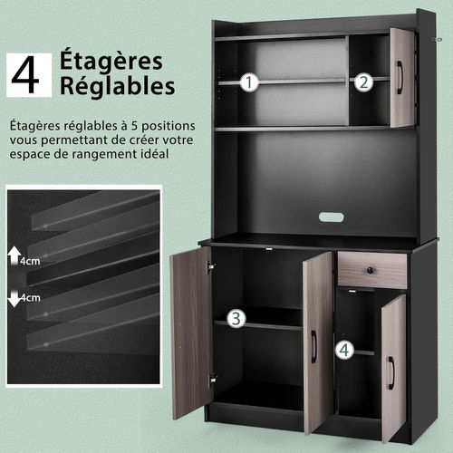 Buffet Cuisine Rangement, Armoire Cuisine Avec Tiroir, 4 Etagères Réglables, 100 X 40 X 180 Cm Noir