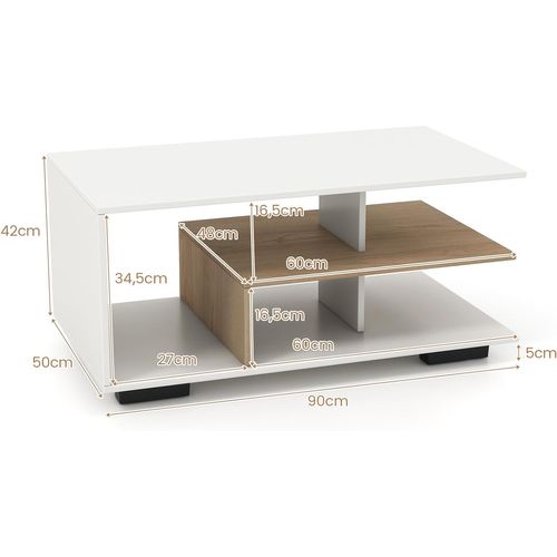 Table Basse Avec Rangement, Table Basse Salon Avec Etagères, 90 X 50 X 42 Cm (blanc)