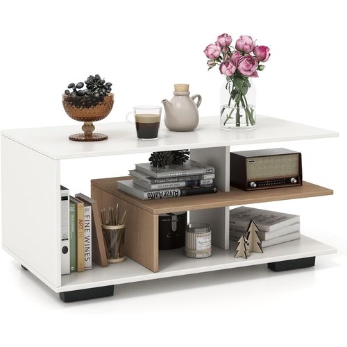 Table Basse Avec Rangement, Table Basse Salon Avec Etagères, 90 X 50 X 42 Cm (blanc)