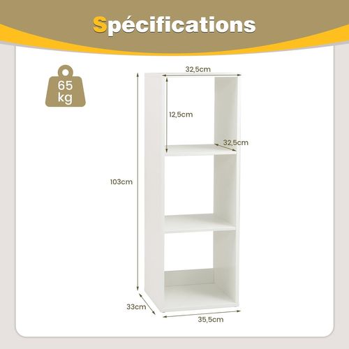Etagère Cube à 3 Niveaux, Etagère De Rangement Avec 3 Compartiments Ouverte, Blanc