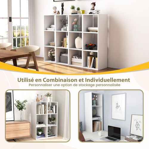 Etagère Cube à 3 Niveaux, Etagère De Rangement Avec 3 Compartiments Ouverte, Blanc